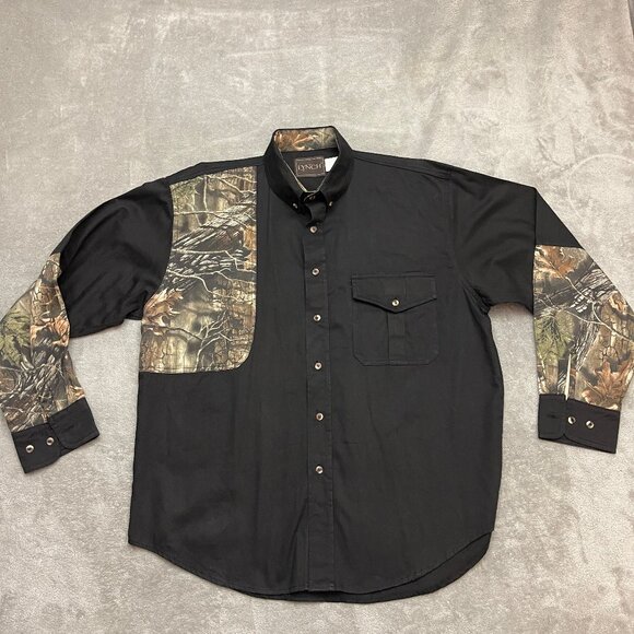 Lynch Men’s Shirt Black Camo Long Sleeve Button Down Size Large Hunting Outdoor - Picture 1 of 7